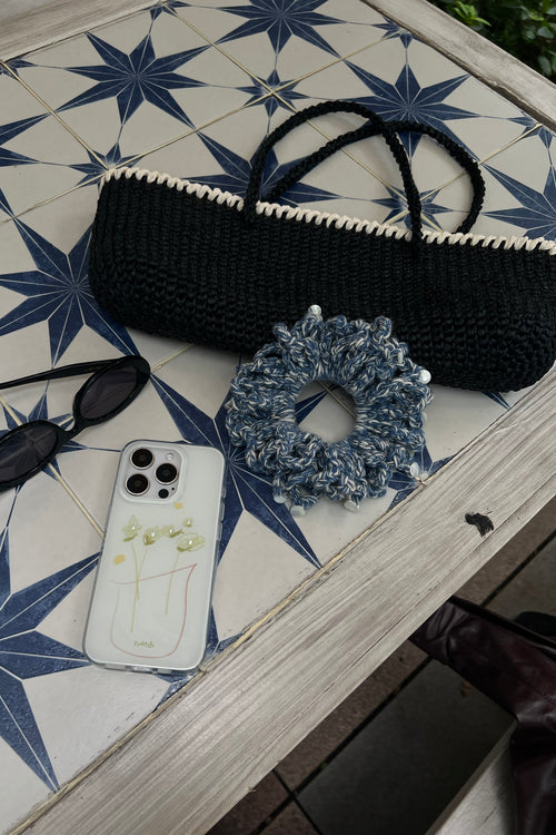 Black Raffia Baguette Bag