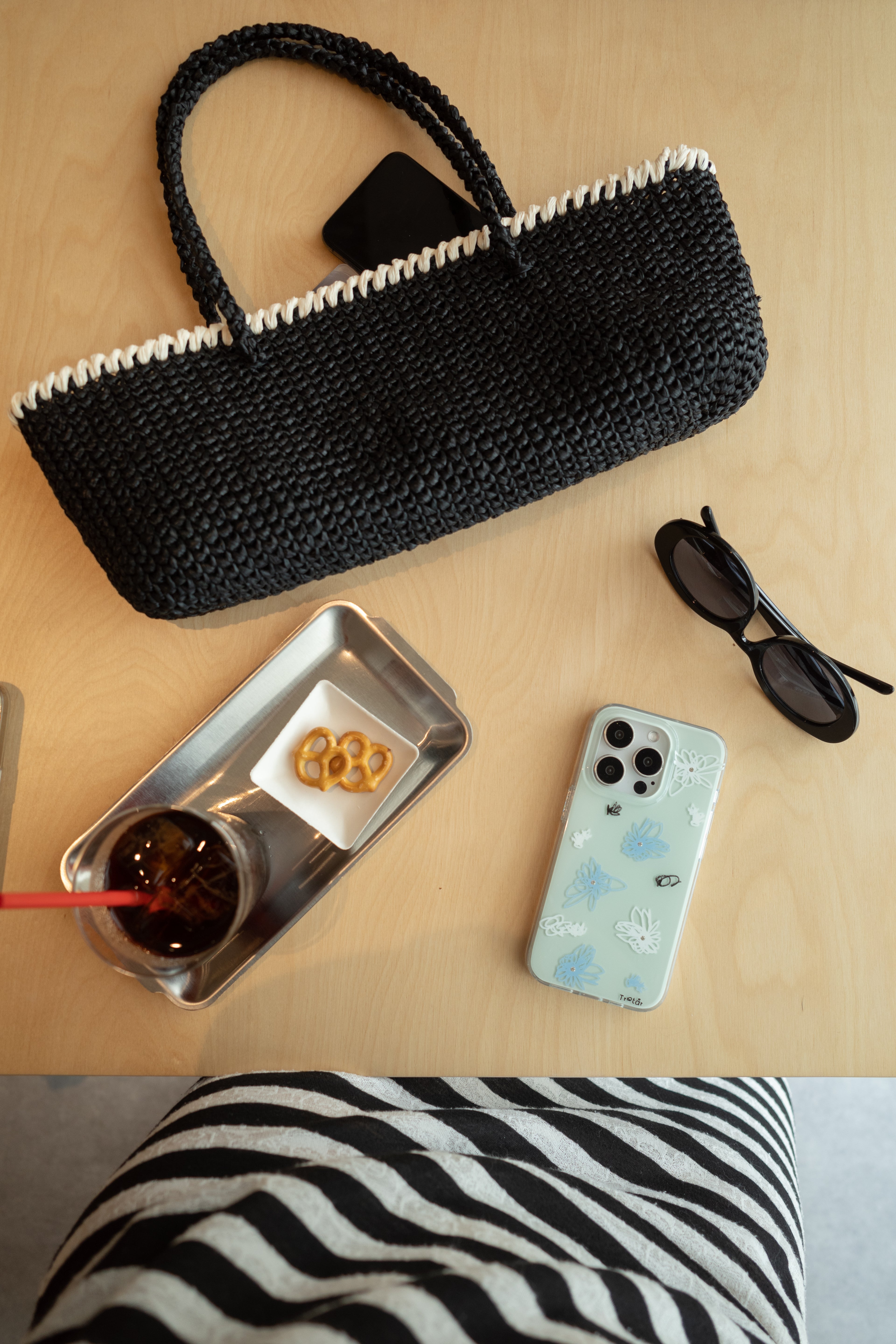 Black Raffia Baguette Bag